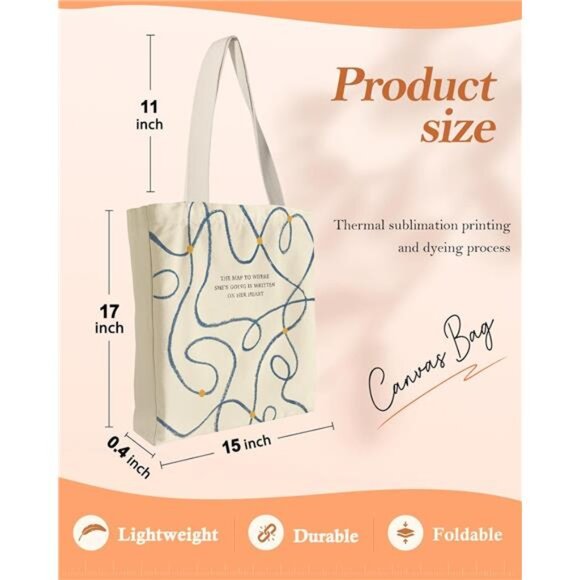 Canvas Tote Bag with Pocket for Women - Picture 4 of 6